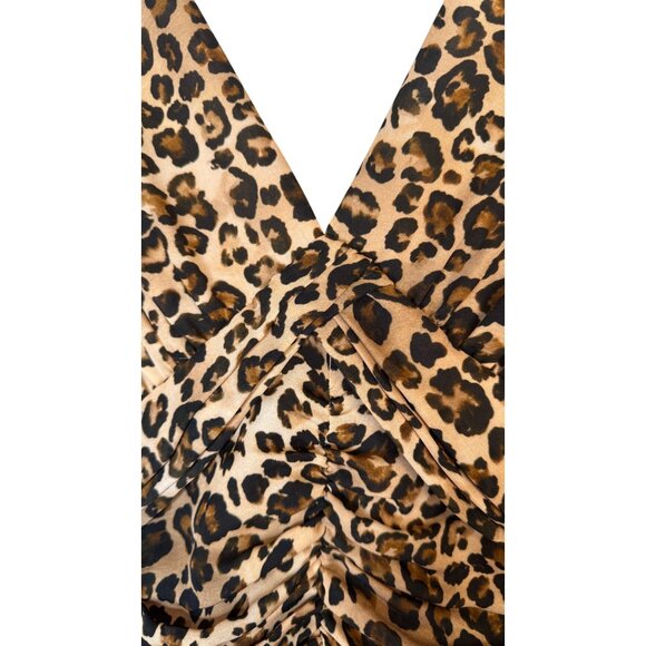 Nicholas Leopard Print Size 2 100% Silk Ruched Mini Dress V-Neck - Picture 5 of 16